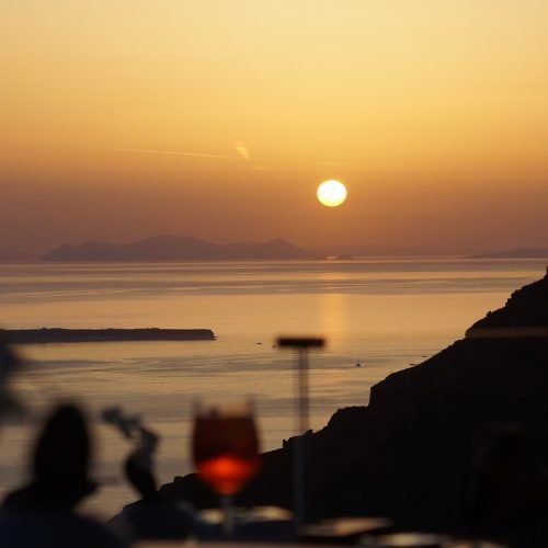Sunset time with view by SACHI Cocktail Brunch Bar Santorini